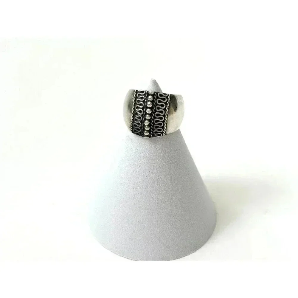 Sterling Silver Vintage Domed Statement Bead Band - Size 7.25